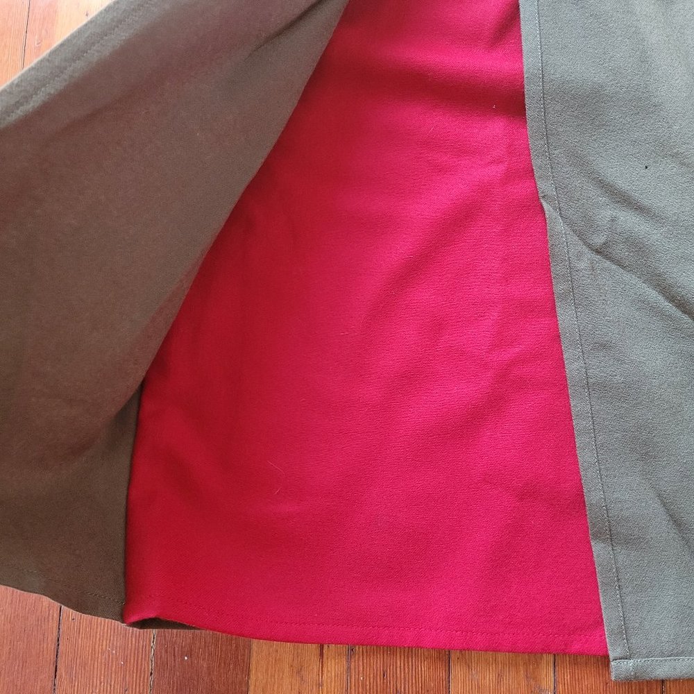 Vintage French Wool Skirt Olive Red Pencil, sz 2 - Picture 3 of 14